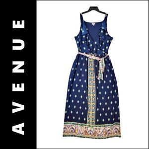 Avenue Navy Blue Long Dress Size 18 Women Sleeveless Shift Belt